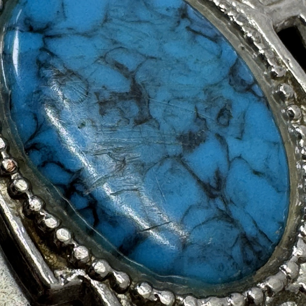 Faux Turquoise and Silver Tone Western Belt Buckle - Picture 2 of 7